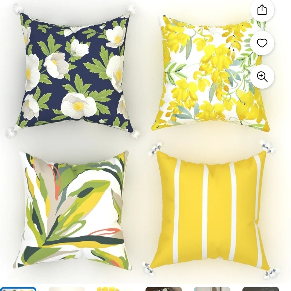 Set of Four Floral and Striped Throw Pillows